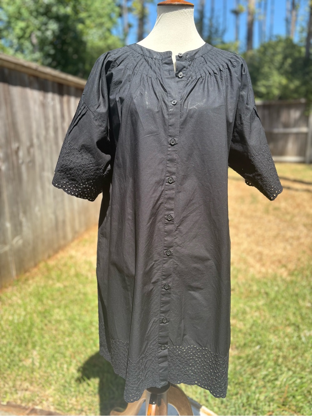 J. Crew Black Button-Front Mini Dress with Eyelet Trim